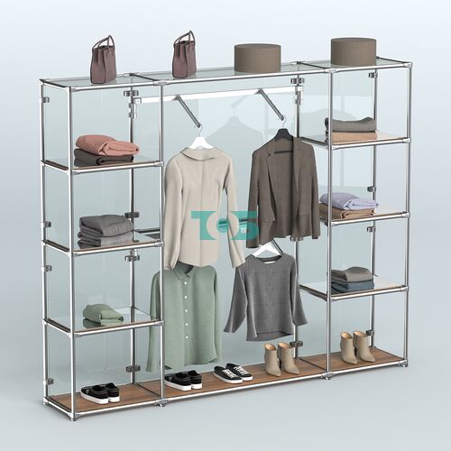 Торговая система ХРОМ (задняя стенка - стекло) 3600 мм с зеркальными полками и поручнями №7