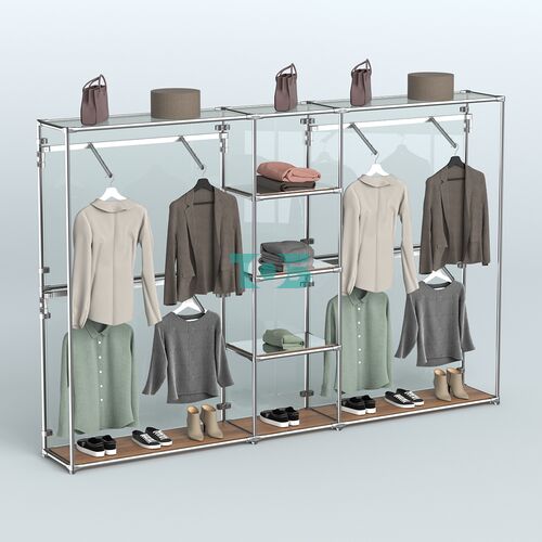 Торговая система ХРОМ (задняя стенка - стекло) 3600 мм с зеркальными полками и поручнями №8