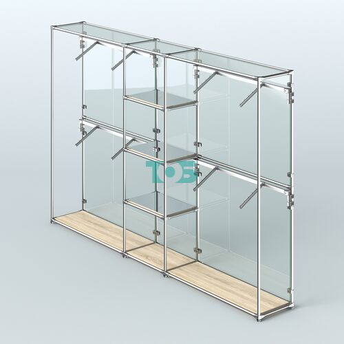 Торговая система ХРОМ (задняя стенка - стекло) 3600 мм с зеркальными полками и поручнями №8