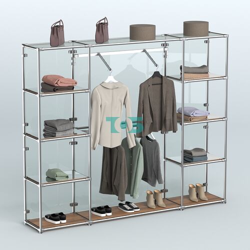 Торговая система ХРОМ (задняя стенка - стекло) 3600 мм с зеркальными полками и поручнями №11