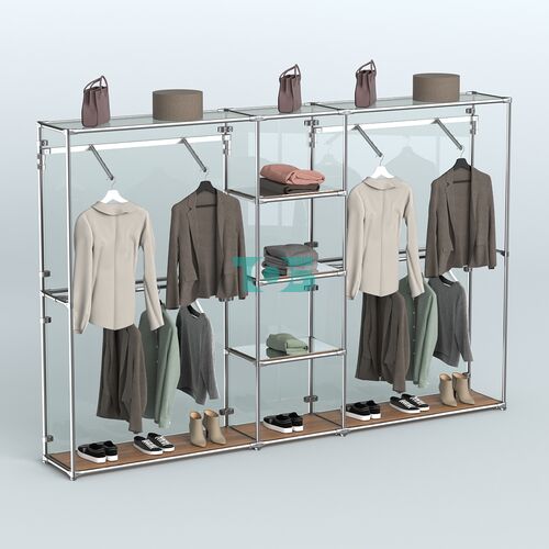 Торговая система ХРОМ (задняя стенка - стекло) 3600 мм с зеркальными полками и поручнями №12