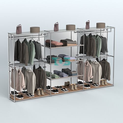 Торговая система ХРОМ (задняя стенка - зеркало) 3600 мм с зеркальными полками и поручнями №2