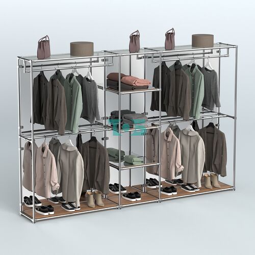 Торговая система ХРОМ (задняя стенка - зеркало) 3600 мм с зеркальными полками и поручнями №4