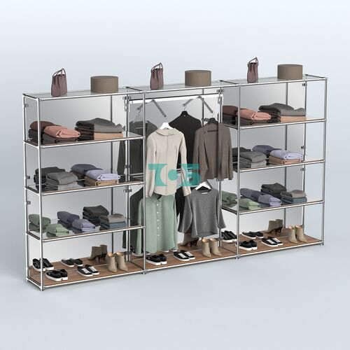 Торговая система ХРОМ (задняя стенка - зеркало) 3600 мм с зеркальными полками и поручнями №6