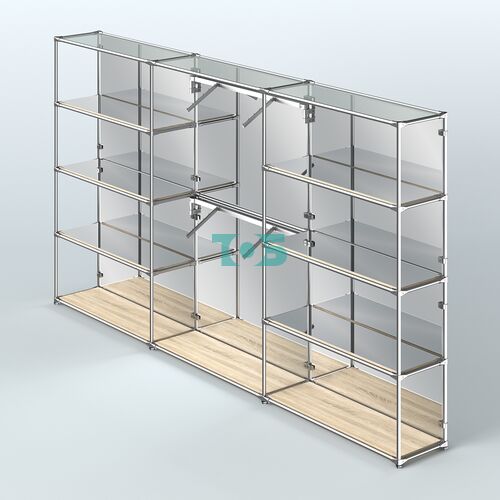 Торговая система ХРОМ (задняя стенка - зеркало) 3600 мм с зеркальными полками и поручнями №6