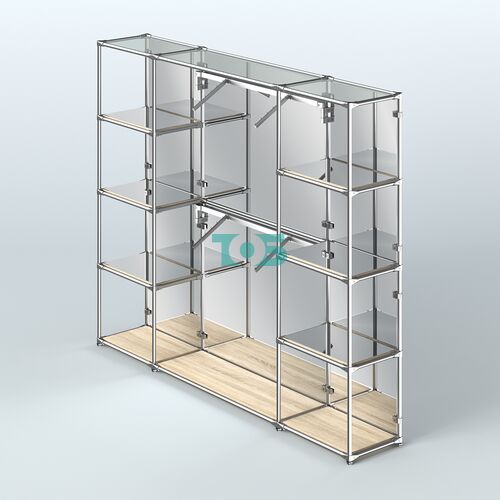 Торговая система ХРОМ (задняя стенка - зеркало) 3600 мм с зеркальными полками и поручнями №7