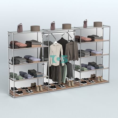 Торговая система ХРОМ (задняя стенка - зеркало) 3600 мм с зеркальными полками и поручнями №9