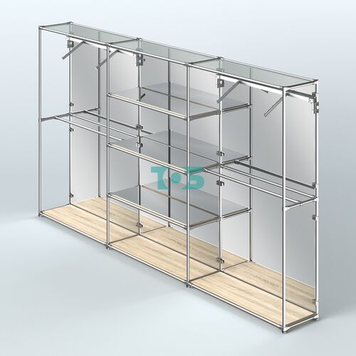 Торговая система ХРОМ (задняя стенка - зеркало) 3600 мм с зеркальными полками и поручнями №10