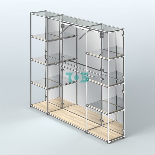 Торговая система ХРОМ (задняя стенка - зеркало) 3600 мм с зеркальными полками и поручнями №11