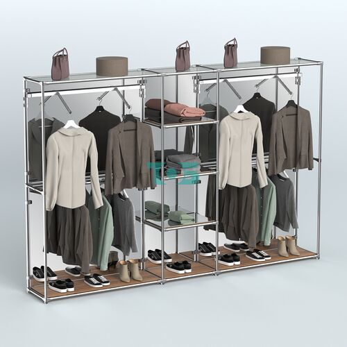 Торговая система ХРОМ (задняя стенка - зеркало) 3600 мм с зеркальными полками и поручнями №12