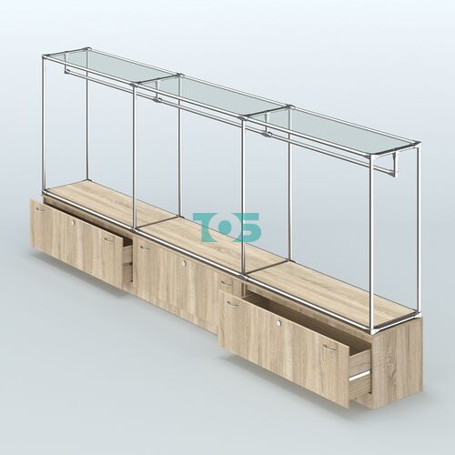 Островная торговая система ХРОМ 3600 мм с тумбами Т11 и поручнями №1