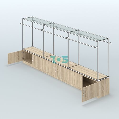 Островная торговая система ХРОМ 3600 мм с тумбами Т21 и поручнями №2