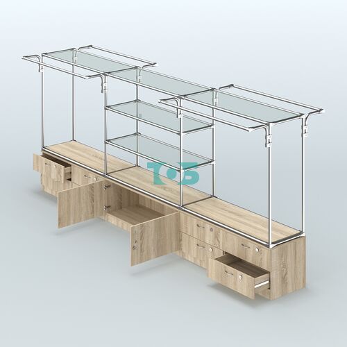 Островная торговая система ХРОМ 3600 мм с тумбами Т14, Т21 и поручнями №4