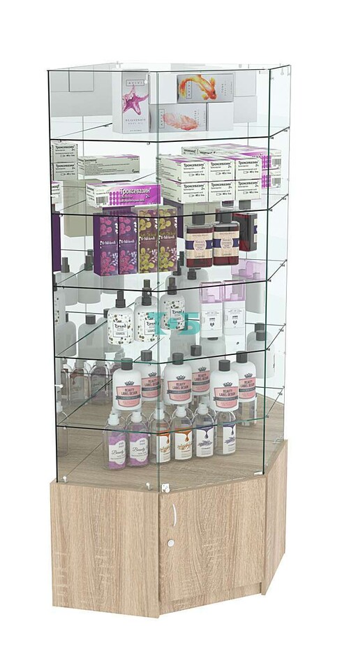 Витрина "Истра" угловая №916, пятигранная (задние стенки - зеркало)