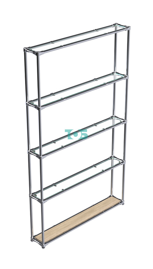 Торговый хромированный стеллаж с прозрачными полками №2