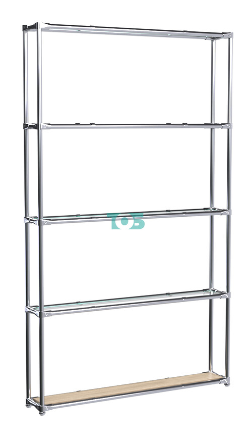 Торговый хромированный стеллаж с прозрачными полками №2
