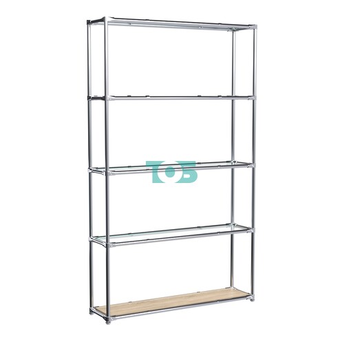 Торговый хромированный стеллаж с прозрачными полками №3