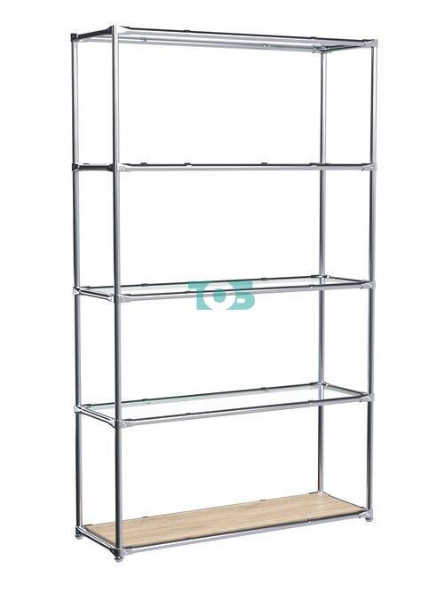 Торговый хромированный стеллаж с прозрачными полками №4
