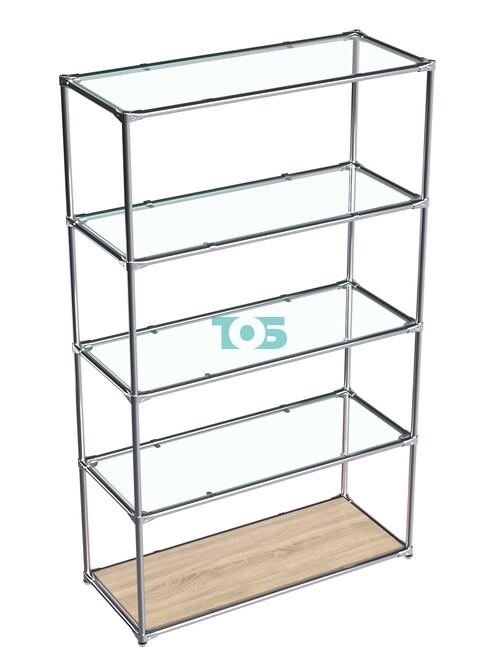 Торговый хромированный стеллаж с прозрачными полками №5