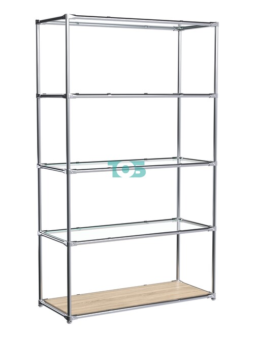 Торговый хромированный стеллаж с прозрачными полками №5