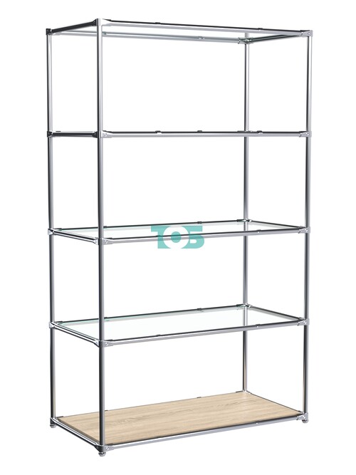 Торговый хромированный стеллаж с прозрачными полками №6