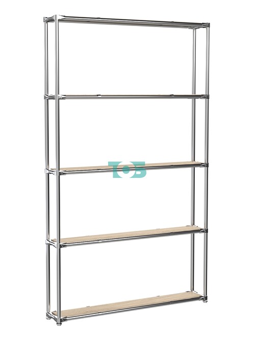 Торговый хромированный стеллаж с полками ДСП №2