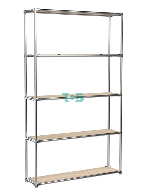 Торговый хромированный стеллаж с полками ДСП №3