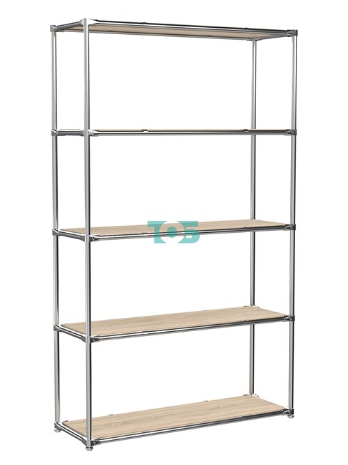 Торговый хромированный стеллаж с полками ДСП №4