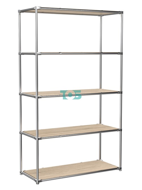 Торговый хромированный стеллаж с полками ДСП №5