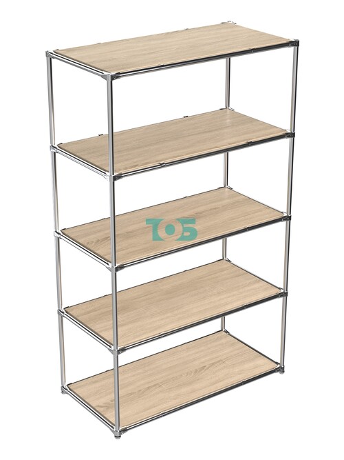 Торговый хромированный стеллаж с полками ДСП №6