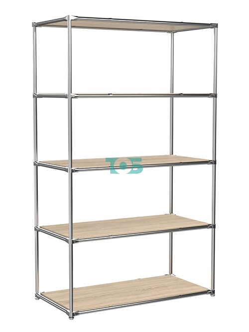 Торговый хромированный стеллаж с полками ДСП №6