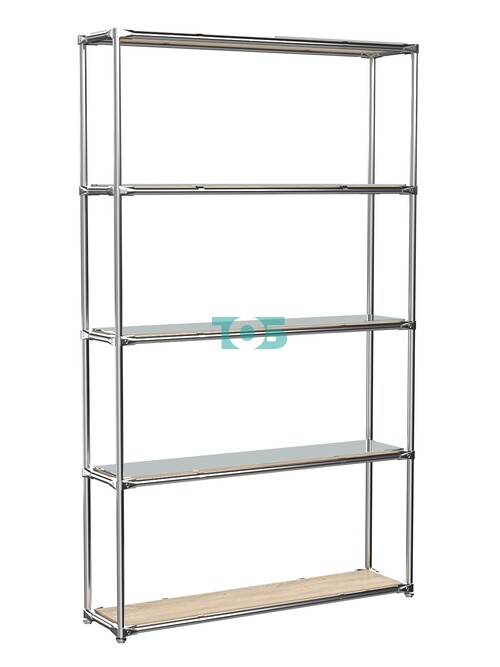 Торговый хромированный стеллаж с зеркальными полками №3