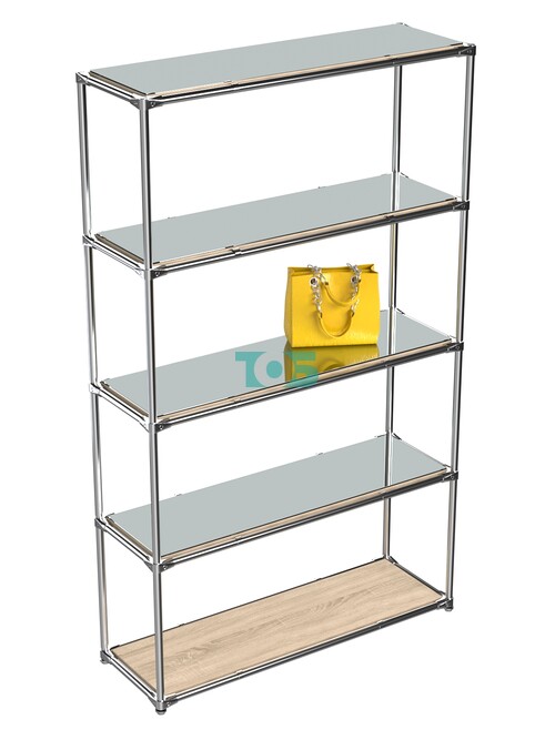 Торговый хромированный стеллаж с зеркальными полками №4