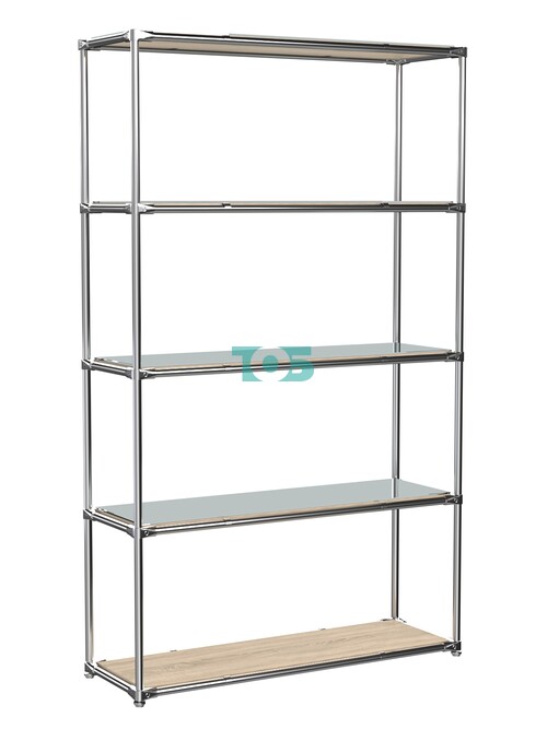 Торговый хромированный стеллаж с зеркальными полками №4