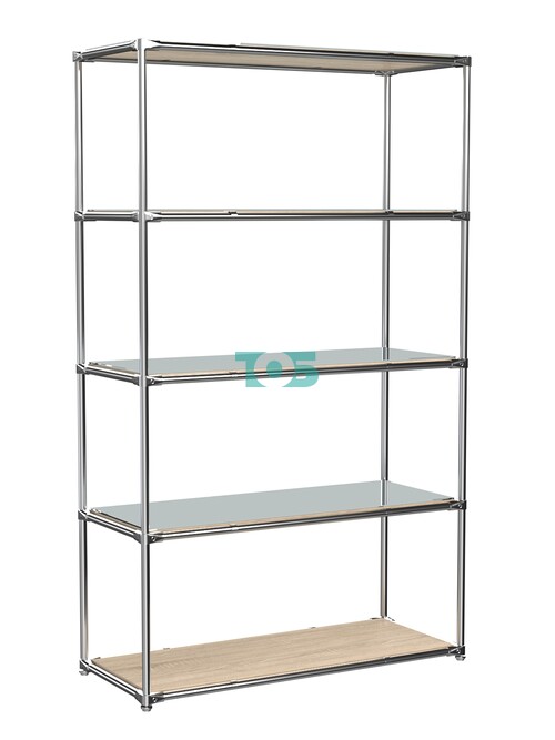 Торговый хромированный стеллаж с зеркальными полками №5