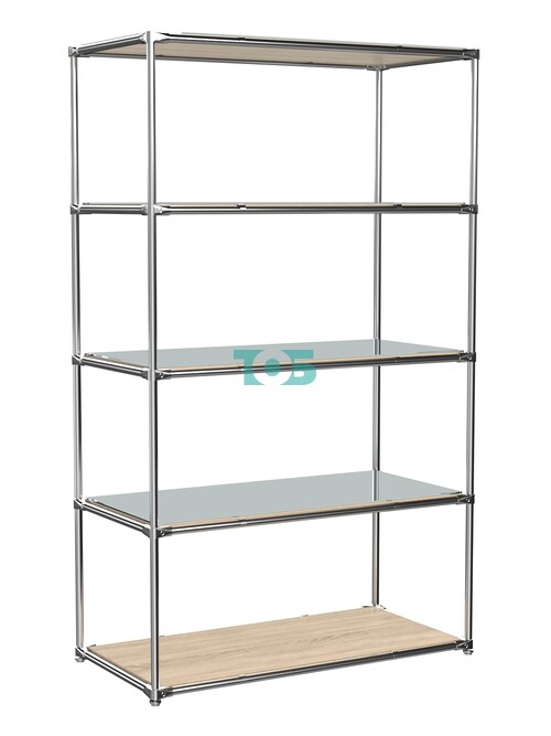 Торговый хромированный стеллаж с зеркальными полками №6