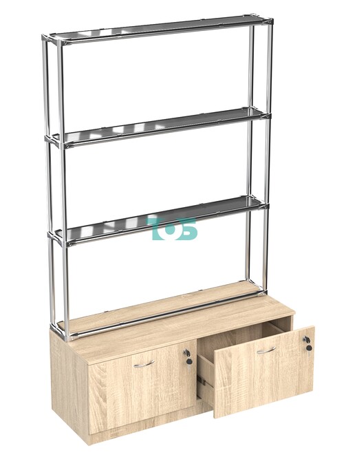 Хромированный стеллаж с тонированными полками №1 с тумбой Т-15