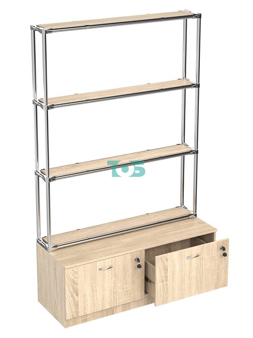 Хромированный стеллаж с полками ДСП 16мм №1 с тумбой Т-15