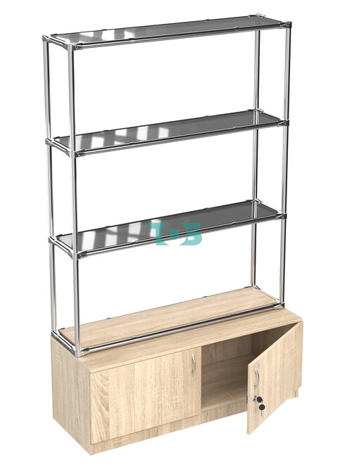 Хромированный стеллаж с тонированными полками №2 с тумбой Т-21