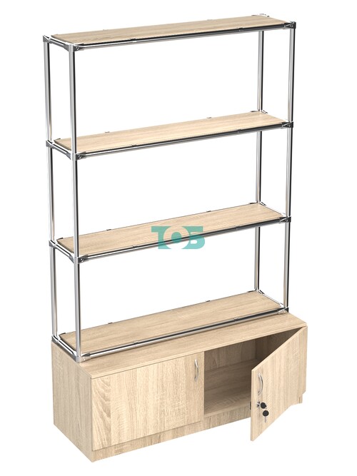 Хромированный стеллаж с полками ДСП 16мм №2 с тумбой Т-21