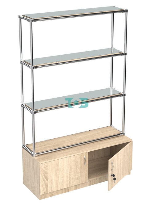 Хромированный стеллаж с зеркальными полками №2 с тумбой Т-21