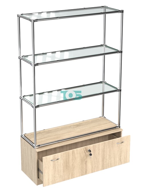 Хромированный стеллаж с прозрачными полками №3 с тумбой Т-11