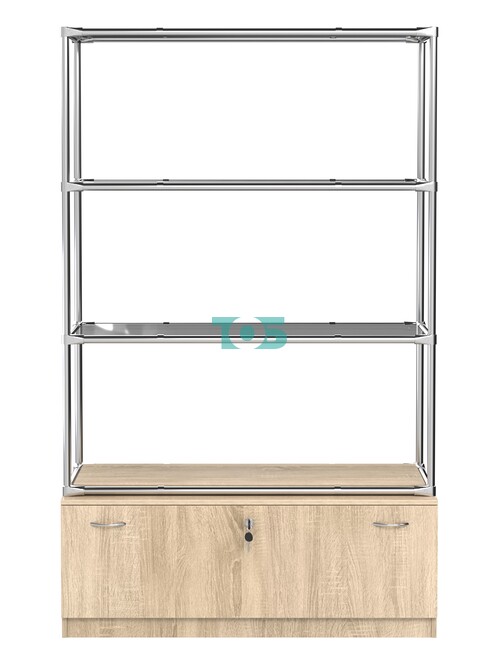 Хромированный стеллаж с тонированными полками №3 с тумбой Т-11