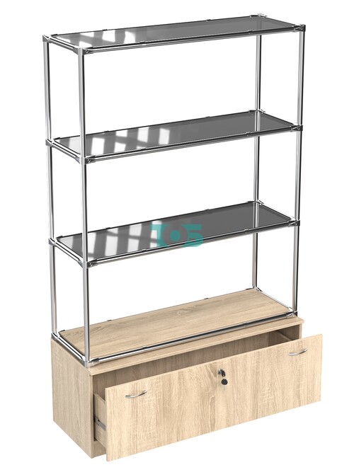 Хромированный стеллаж с тонированными полками №3 с тумбой Т-11