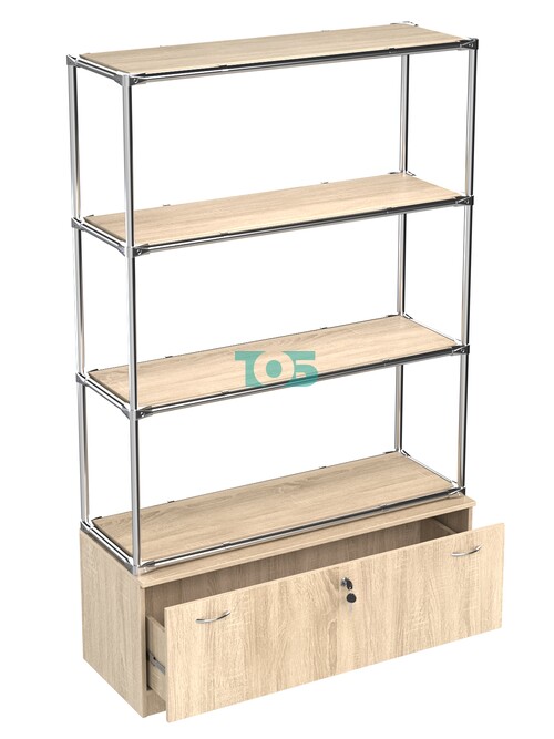 Хромированный стеллаж с полками ДСП 16мм №3 с тумбой Т-11