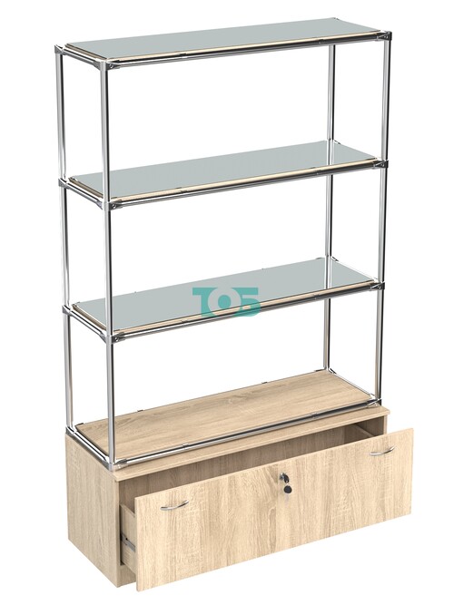 Хромированный стеллаж с зеркальными полками №3 с тумбой Т-11