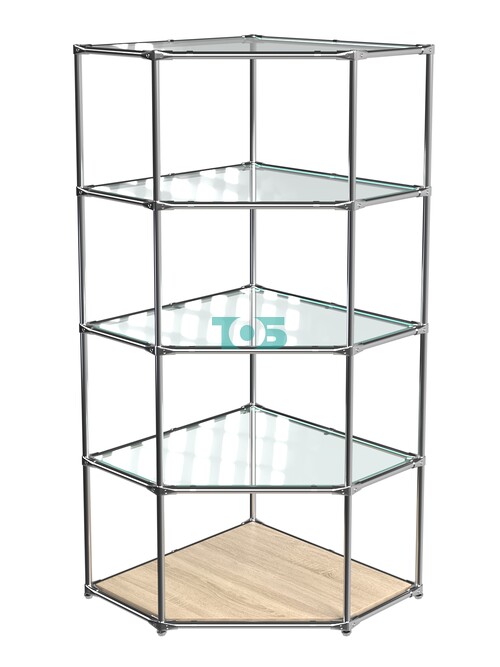 Угловой стеллаж Хром №1 с полками Стекло 6 мм