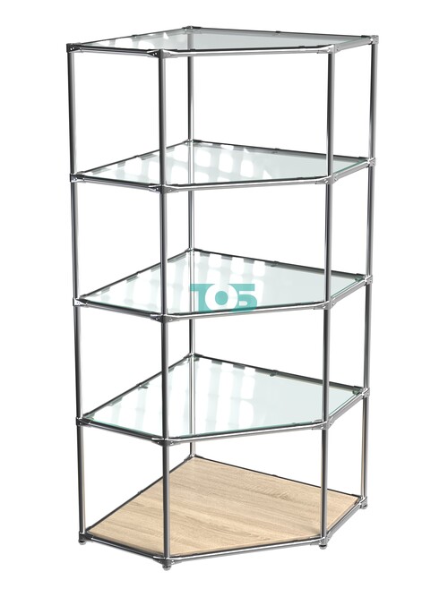 Угловой стеллаж Хром №1 с полками Стекло 6 мм