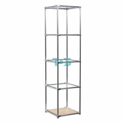 Торговый хромированный стеллаж с прозрачными полками №1