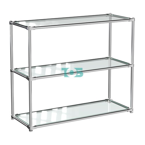Хромированный стеллаж СТИЛЬ №3г с длинными стеклянными полками